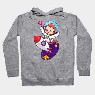 Cute Monkey Astronaut Flying With Rocket In Space Cartoon Hoodie